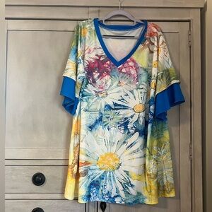 Women’s plus size 2X Floral V-Neck Tunic with Blue Accents. From QVC.